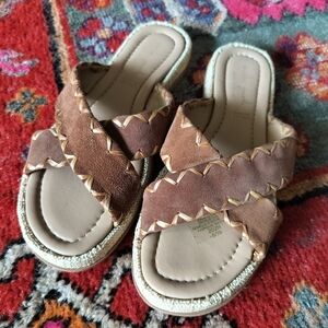 Mila Paoli Brown Genuine Leather Slide Sandals Size 8